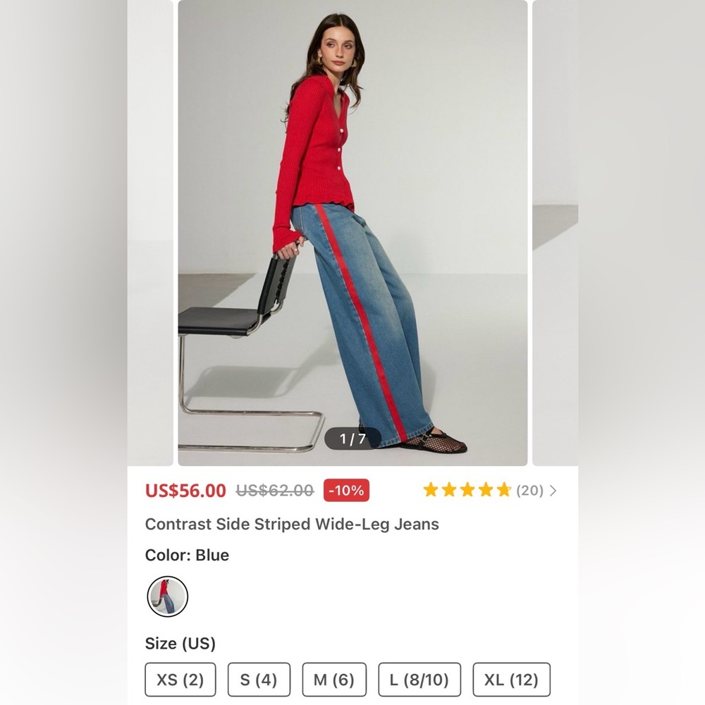 Commense Blue Contrast Side Striped Wide-Leg Jeans